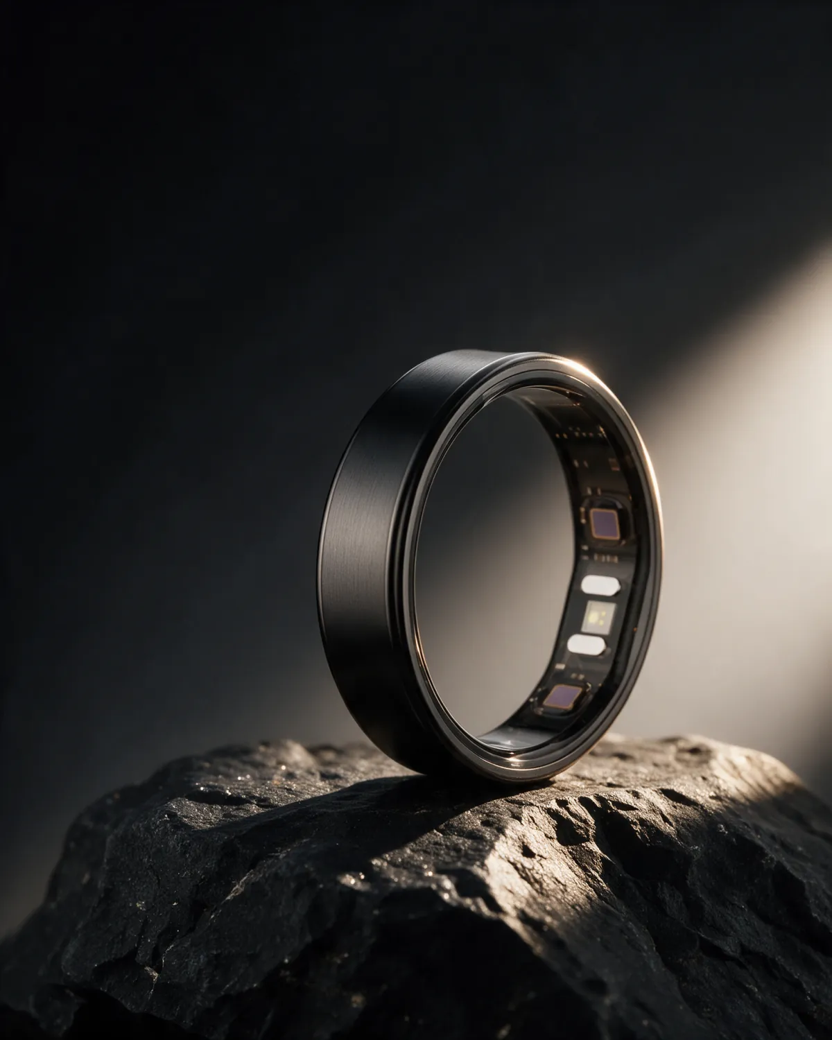 黑色 SparkRing 立在岩石上